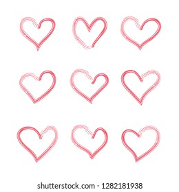 Set of simple hand drawn hearts. Elements for Valentine's Day