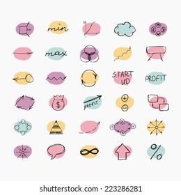 Set simple hand drawn icons  Business   start up  Vector illustration  Easy to paste to any background