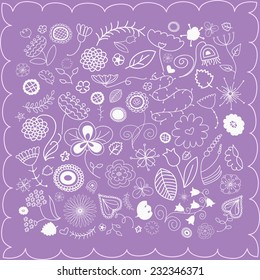 Set of simple hand drawn icons. Different flowers and plants. Vector illustration. Easy to paste to any background