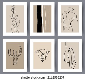 Set of simple hand drawn Scandinavian style artworks for print. Collection abstract modern printable creative art wall posters. Nordic abstractionism. Vector illustration. 