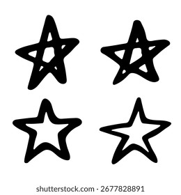 Set of simple hand drawn star illustration Cute scribble doodle clipart Single element for print, web, design, decor