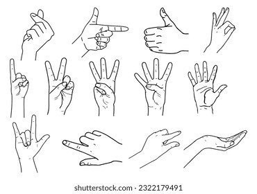 set of simple hand drawn of hand in various poses