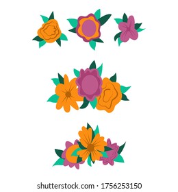 Set of simple hand drawn vector flowers for Dia de Los Muertos, traditional Mexican Halloween decoration. Day of the dead floral concept.