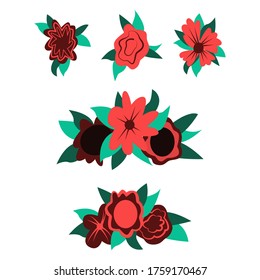 Set of simple hand drawn vector flowers for Dia de Los Muertos, traditional Mexican Halloween decoration. Day of the dead floral concept.