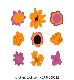 Set of simple hand drawn vector flowers for Dia de Los Muertos, traditional Mexican Halloween decoration. Day of the dead floral concept.