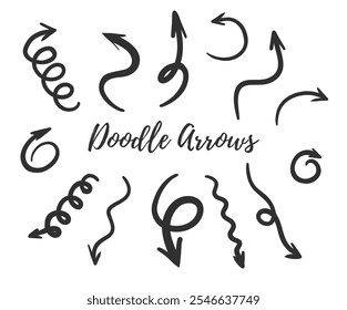 Set of simple hand-drawn doodle arrows. Great for any designs, illustrations, packages, invitations. Fully vector recolored