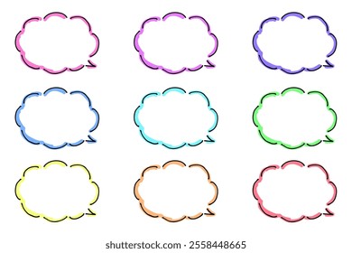 A set of simple, hand-drawn fluffy speech bubbles.