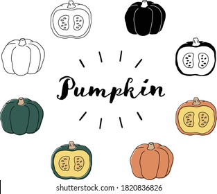 A set of simple hand-drawn illustrations of pumpkins