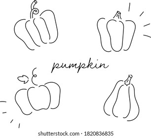 A set of simple hand-drawn illustrations of pumpkins