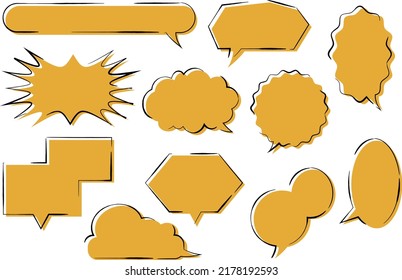 A set of simple hand-drawn out-of-print speech balloons. Vector material with freely changeable colors. Conversation and chat concept.
