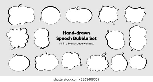 Set simple  hand  drawn speech bubbles balloons  including dialogue  comic text    word balloons  Vector illustrations 