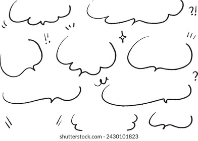 A set of simple hand-drawn speech bubbles and doodles with lines