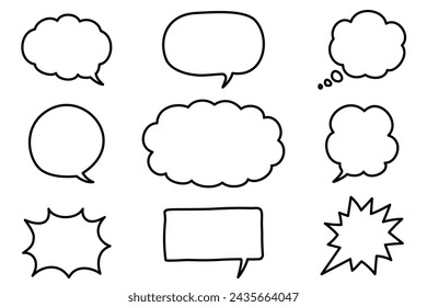 A set of simple hand-drawn speech bubbles (monochrome)