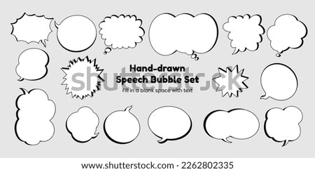 Set of simple, hand-drawn speech bubbles or balloons, including dialogue, comic text, and word balloons. Vector illustrations.