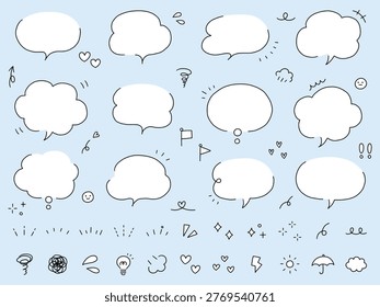 A set of simple, hand-drawn style speech bubble vector illustrations. Speech balloons, frames, stylish, doodles.