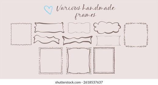 Set of simple handmade frames in a light, frivolous style. Ideal for posters, invitations, advertisements in the style of "Dolce Vita". Modern digital illustration in flat style