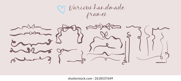 Set of simple handmade frames in a light, frivolous style. Ideal for posters, invitations, advertisements in the style of "Dolce Vita". Modern digital illustration in flat style