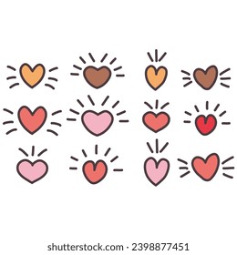 Set of simple heart illustrations in red, pink and brown with Valentine's Day images.