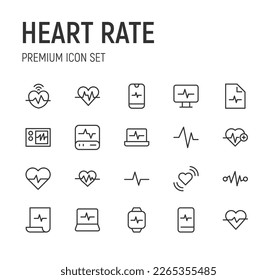 Conjunto de iconos simples de la línea de frecuencia cardíaca. Objeto de trazo de contorno. Envase de signos lineales. Perfecto para aplicaciones web y móviles.