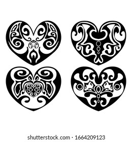 Set of Simple Heart Vector Design in Black with Pattern Theme