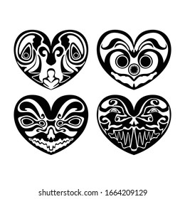 Set of Simple Heart Vector Design in Black with Pattern Theme