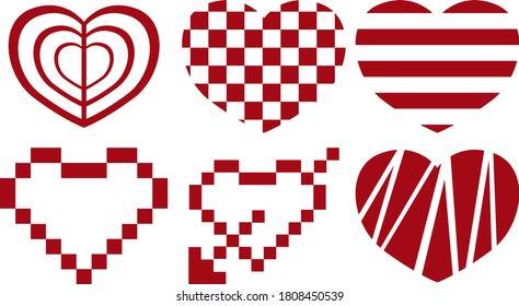 Set of Simple Heart Vector Design in Red with Pattern Theme