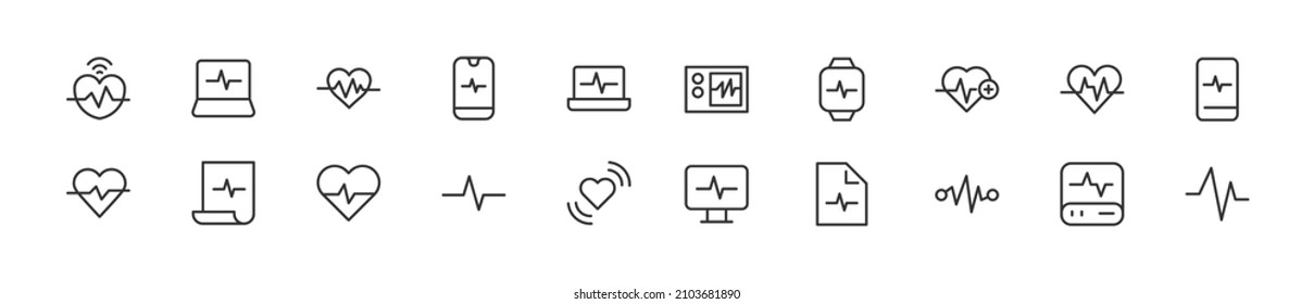 Set von einfachen Herzschlag-Linien-Symbolen. Strich-Objekt in Umrissen. Paket mit linearen Schildern. Perfekt für Web-Apps und mobile Anwendungen.