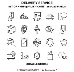 A set of simple but high-quality icons for the delivery service or courier service. Vector illustration with editable stroke.