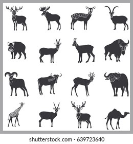 Set of simple hoofed animals icons