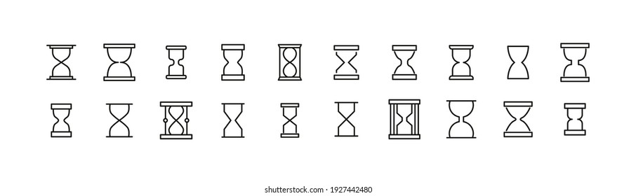 Set of simple hourglass line icons. Outline stroke object. Linear signs pack. Perfect for web apps and mobile.