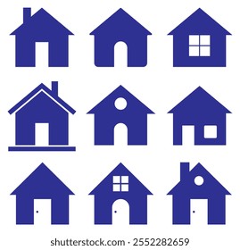 Set of simple house icon vector illustration. Blue Home icon set isolated on white background.