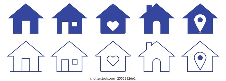 Set of simple house icon vector illustration. Blue Home icon set isolated on white background.