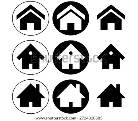 Set of simple house icons with different designs and backgrounds
