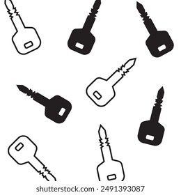 Set of Simple House Key Black Vector Line and Silhouette Icons