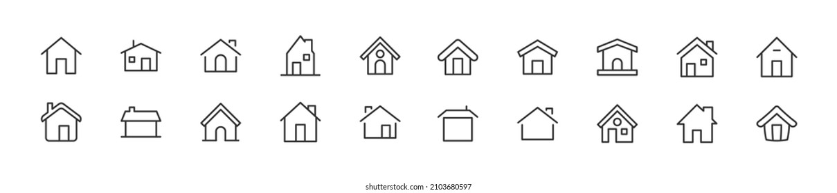 Set of simple house line icons. Outline stroke object. Linear signs pack. Perfect for web apps and mobile.