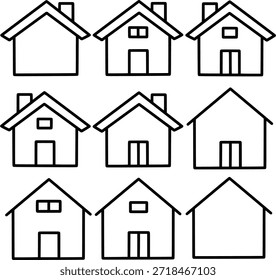 Set of simple house outline icon in line style. Minimalist home icon collection. Vector illustration.