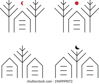 Set of Simple House within the trees logo identity for green park residence ornament
