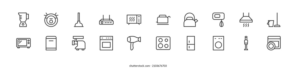 Set of simple household devices line icons. Outline stroke object. Linear signs pack. Perfect for web apps and mobile.