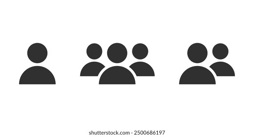 Set of simple human symbols from 1 to 3 in a group isolated. Business team partnership. Vector icons in flat style