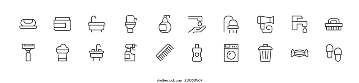 Conjunto de iconos simples de la línea de higiene. Objeto de trazo de contorno. Envase de signos lineales. Perfecto para aplicaciones web y móviles.