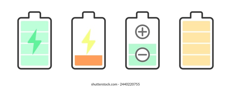 conjunto de icono simple. batería, carga, energía, electricidad y dispositivo eléctrico. fondo blanco. ilustración vectorial.