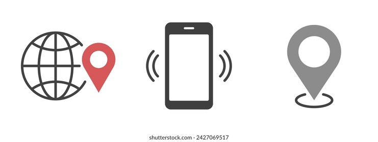 set of simple icon. globe, website, location, mobile phone, contact and map pin. white background. vector illustration.