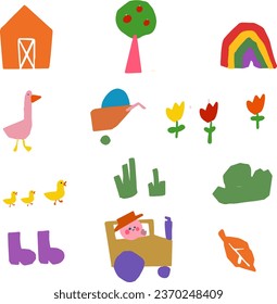 Set simple icon paper cut children illustration