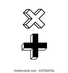 Set of simple icons with 3D isometric crosses