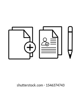 Set of simple icons with add document and document with pen