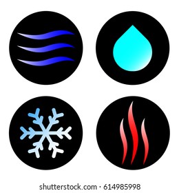 set of simple icons for air conditioning: heating, cooling, humidification, ventilation vector isolated on white background