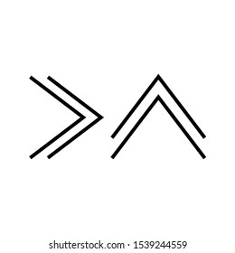 A set of simple icons with an arrow to the right and up arrow