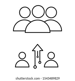 A set of simple icons with arrows transfer team and the icon team