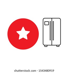 A set of simple icons with an asterisk in a red circle and a refrigerator