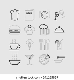 Set of simple icons for bar, cafe and restaurant